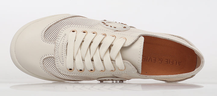 Alfie & Evie- Jamie Cream Leather/Mesh Sneaker