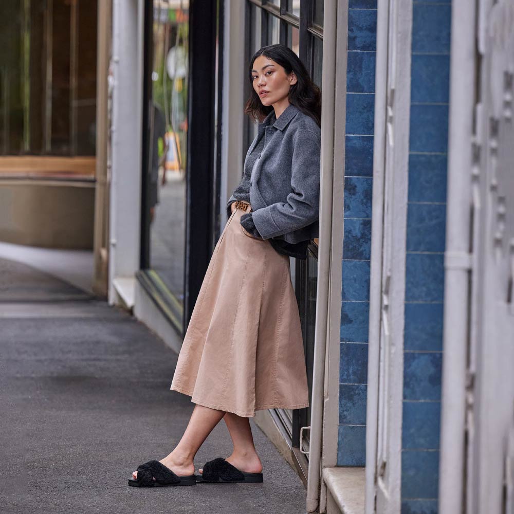 Frankie 4 Rebel II Black Shearling Slide